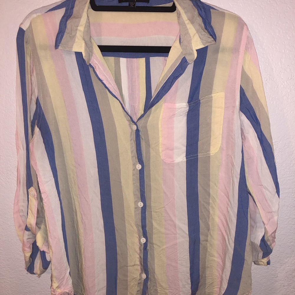 Striped Button Down “Linen” top
